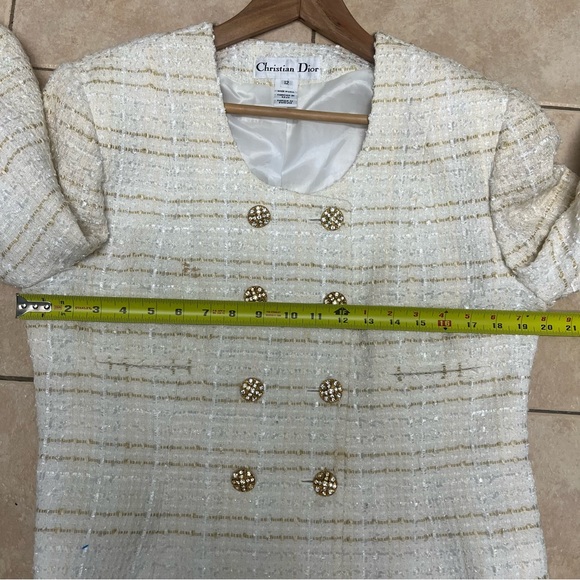 Christian Dior Women’s Blazer Size 12 White And Gold Tweed Jacket Vintage - Picture 11 of 14